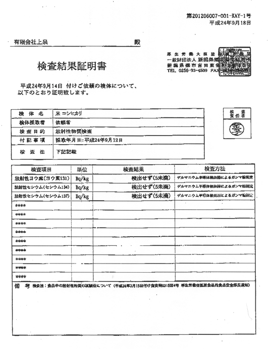 検査結果証明書